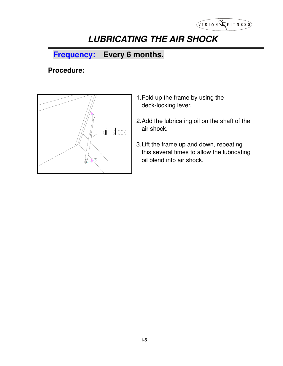 Lubricating the air shock, Frequency: every 6 months | Vision Fitness T9500 User Manual | Page 8 / 43