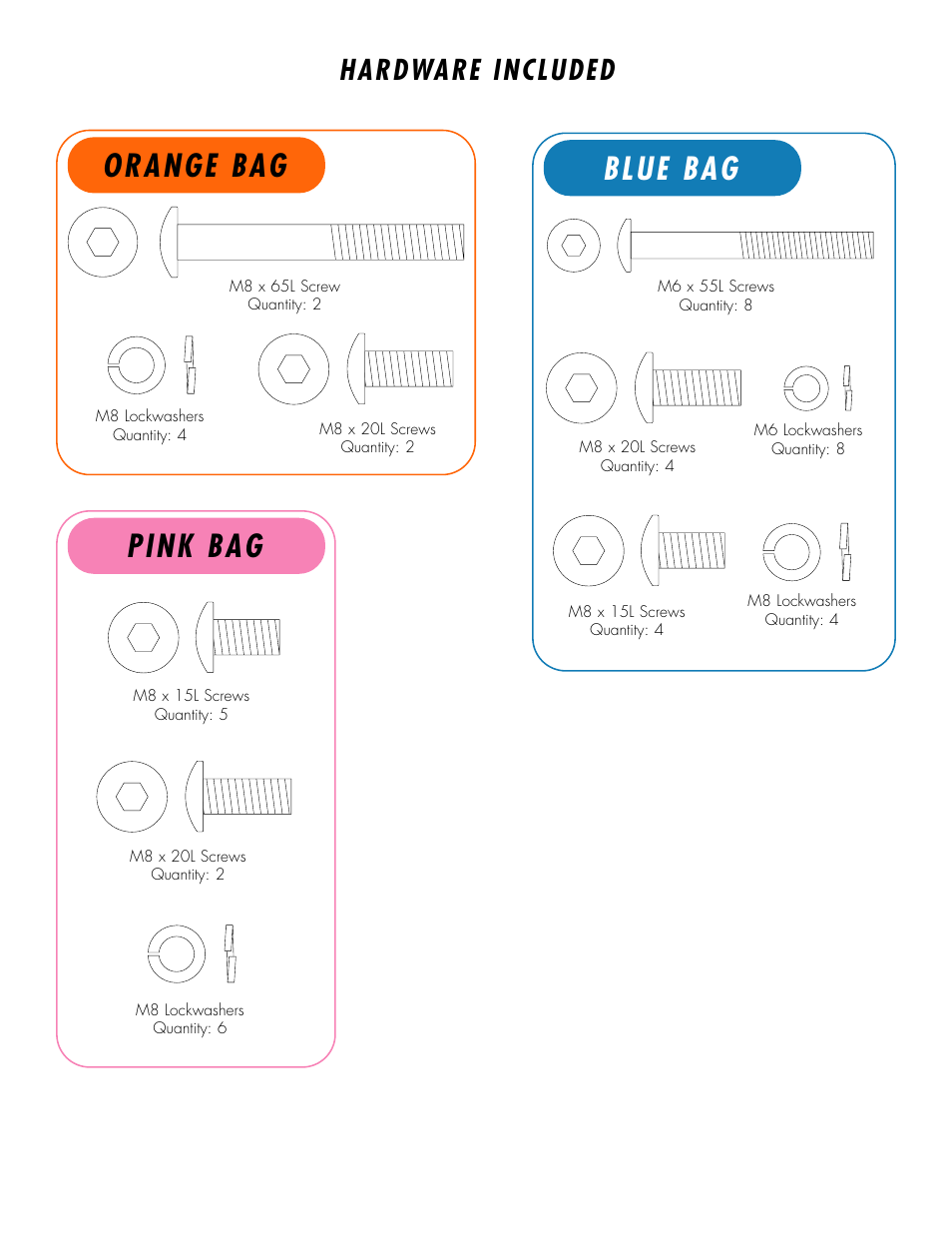 Orange bag blue bag pink bag, Hardware included | Vision Fitness R2200HRT User Manual | Page 4 / 7