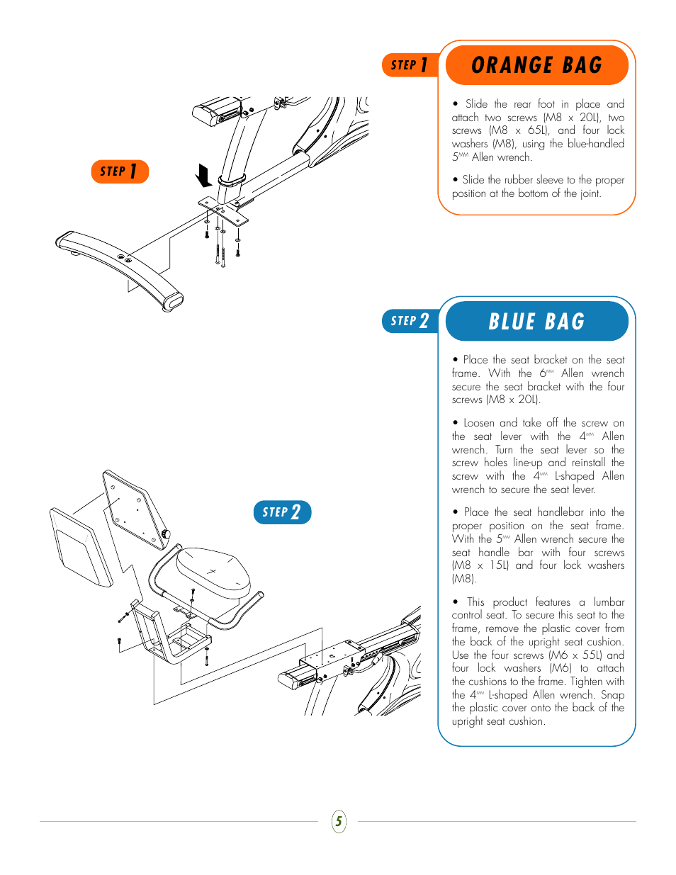 Orange bag, Blue bag | Vision Fitness R2200HRT User Manual | Page 5 / 7