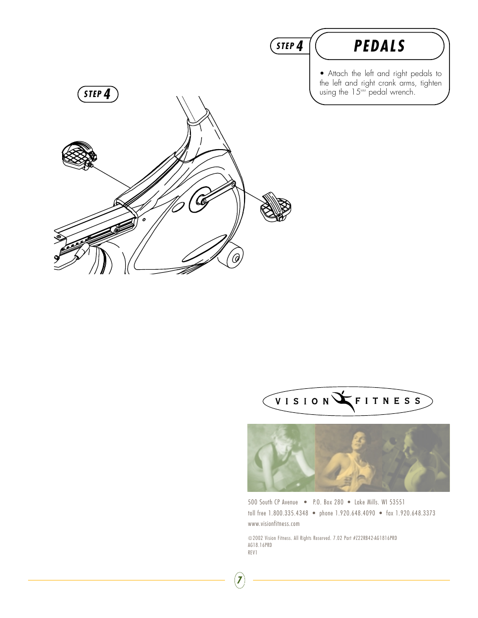 Pedals | Vision Fitness R2200HRT User Manual | Page 7 / 7