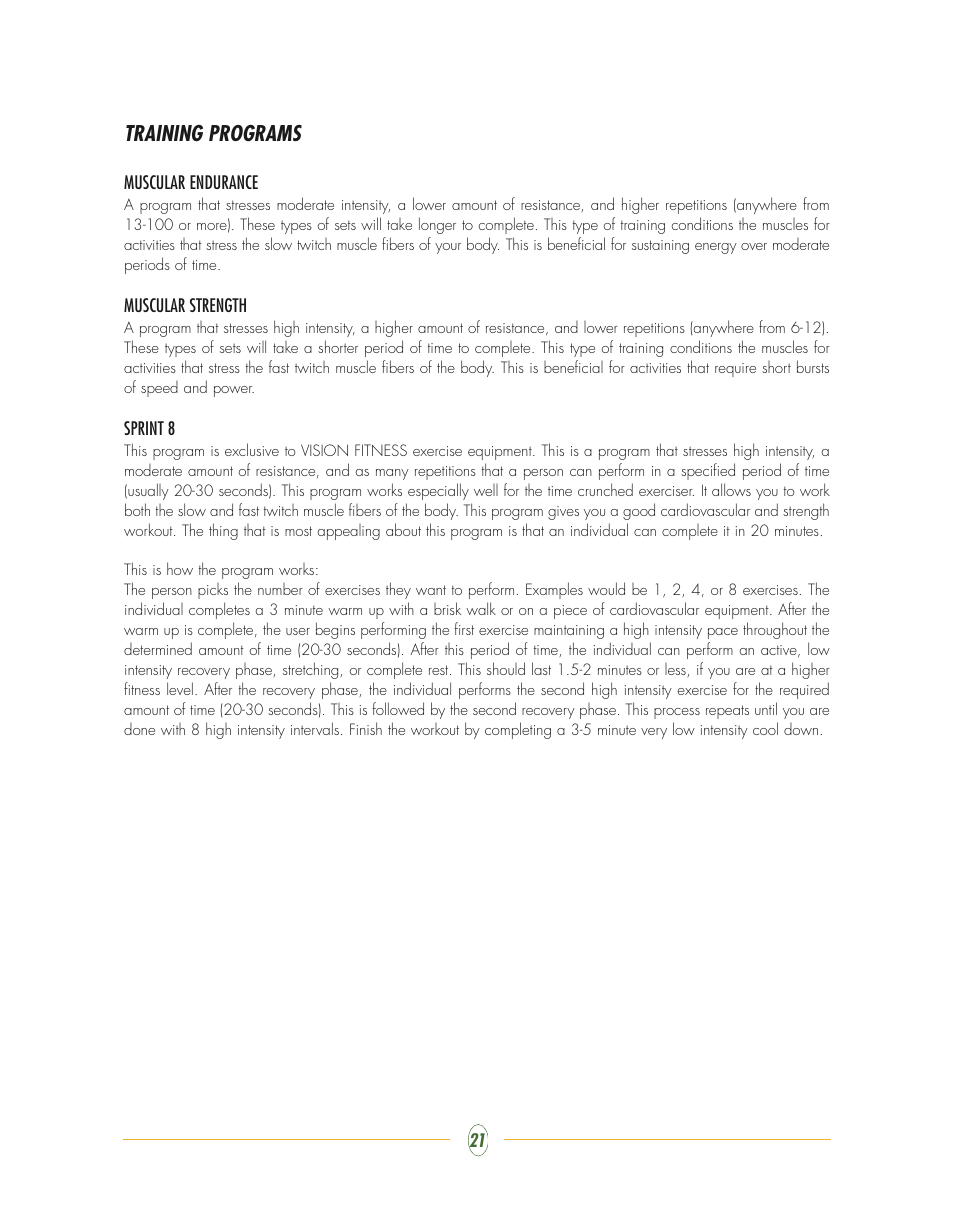 Training programs | Vision Fitness ST770 User Manual | Page 21 / 32