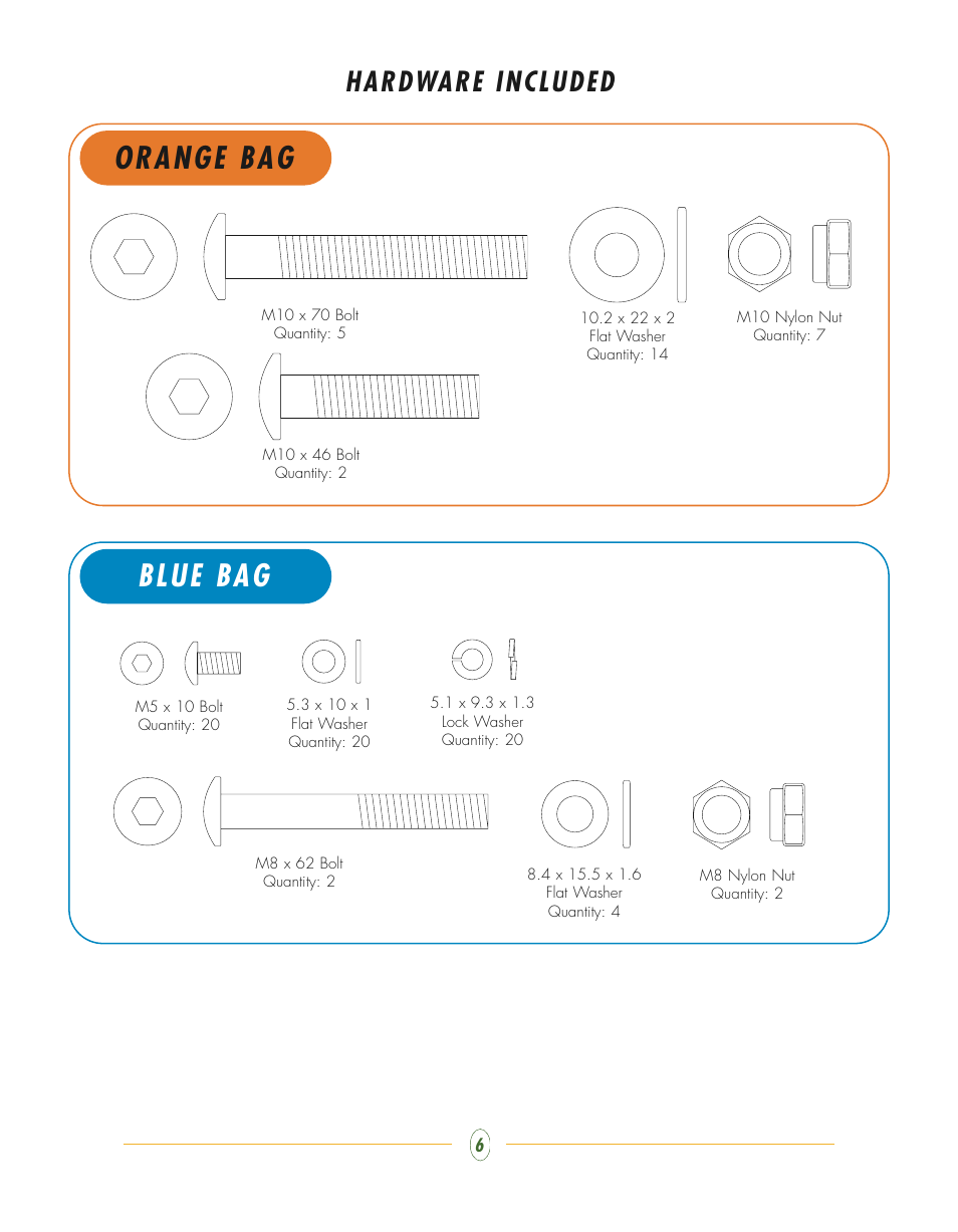 Blue bag, Orange bag, Hardware included | Vision Fitness ST770 User Manual | Page 6 / 32