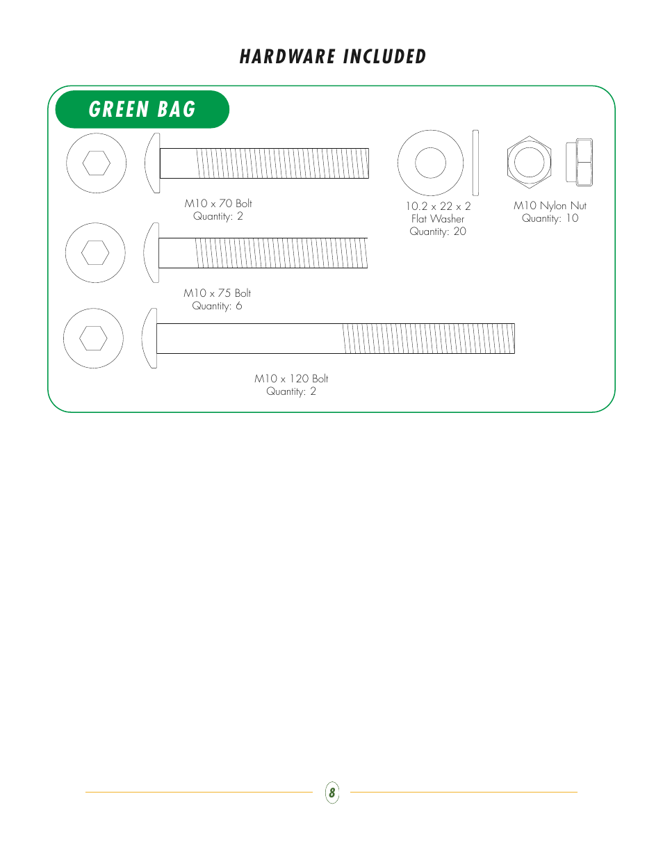 Green bag, Hardware included | Vision Fitness ST770 User Manual | Page 8 / 32