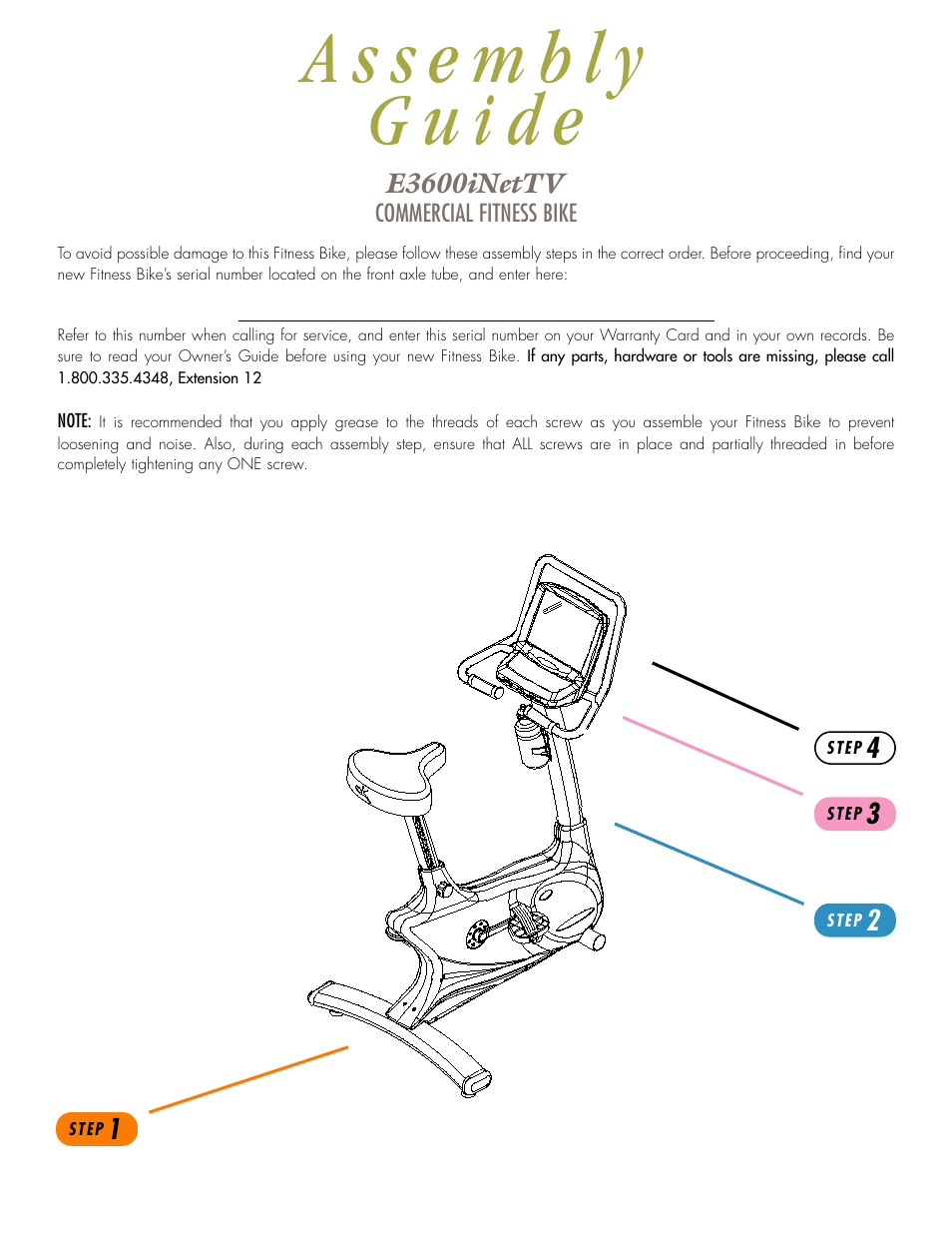 Vision Fitness E3600iNetTV User Manual | Page 2 / 8