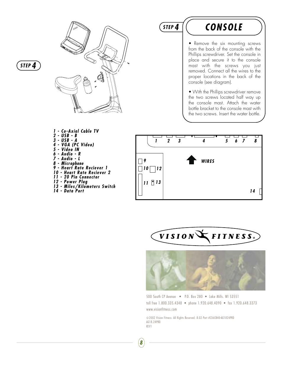 Console | Vision Fitness E3600iNetTV User Manual | Page 8 / 8