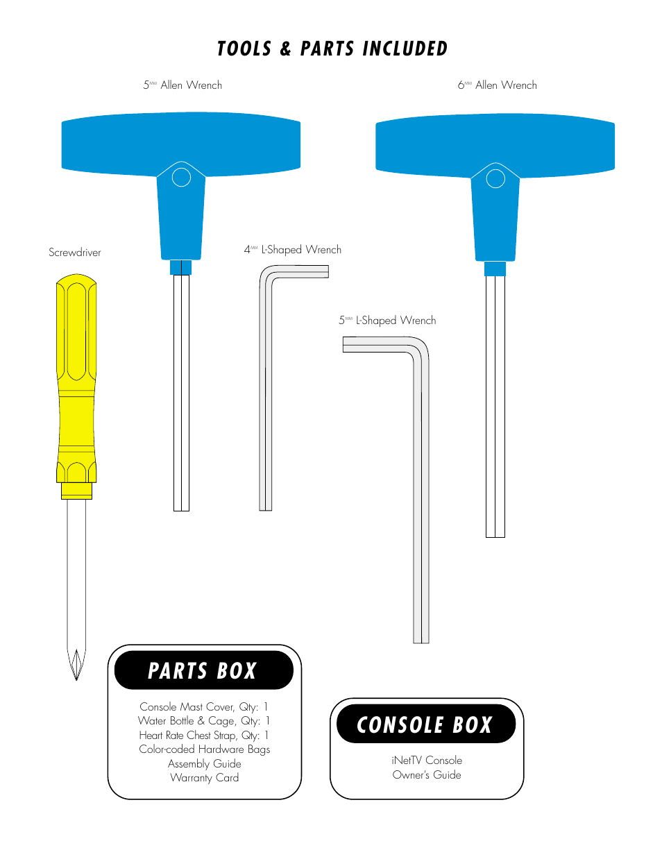 Parts box, Console box, Tools & parts included | Vision Fitness R2600iNetTV User Manual | Page 3 / 8