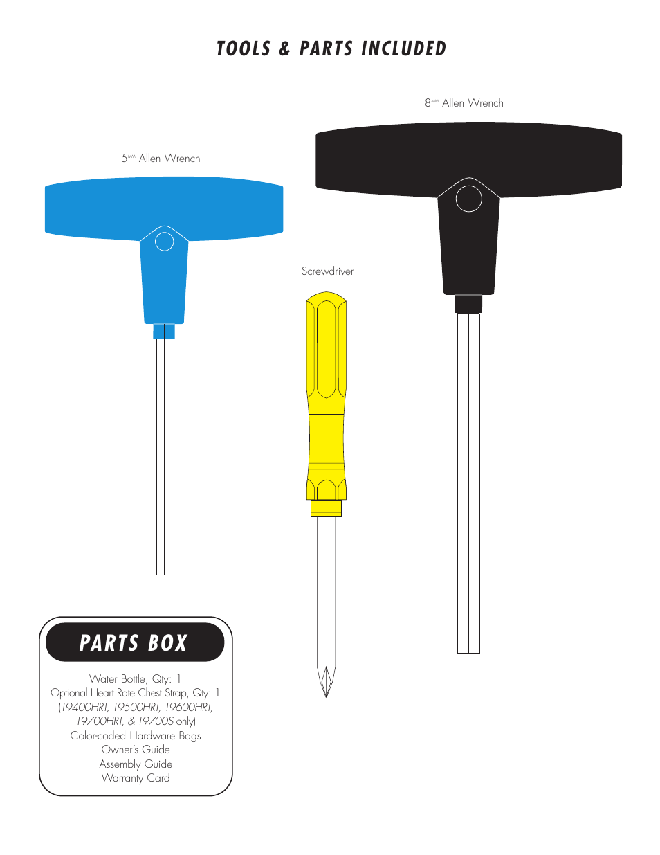 Parts box, Tools & parts included | Vision Fitness T9400HRT User Manual | Page 3 / 8