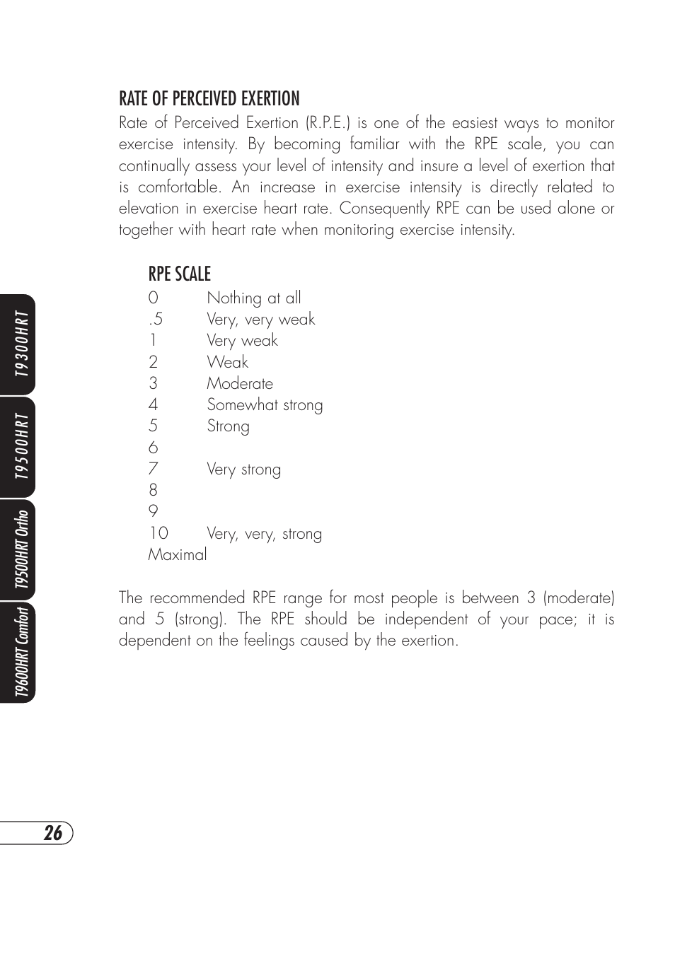 Rate of perceived exertion, Rpe scale | Vision Fitness T9500HRT Ortho User Manual | Page 30 / 56