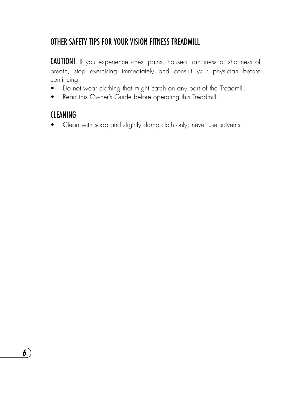 Cleaning | Vision Fitness Platform T9700 Runner's User Manual | Page 10 / 80