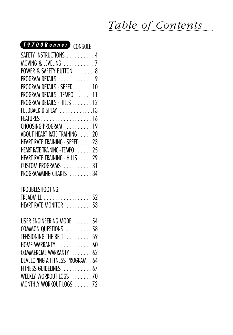 Vision Fitness Platform T9700 Runner's User Manual | Page 5 / 80