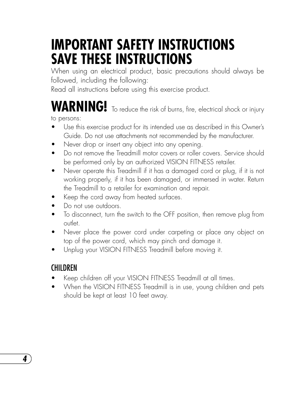 Warning | Vision Fitness Platform T9700 Runner's User Manual | Page 8 / 80