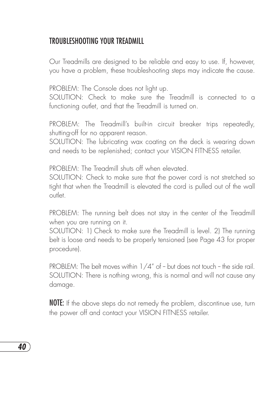 Vision Fitness T9600HRT User Manual | Page 44 / 64
