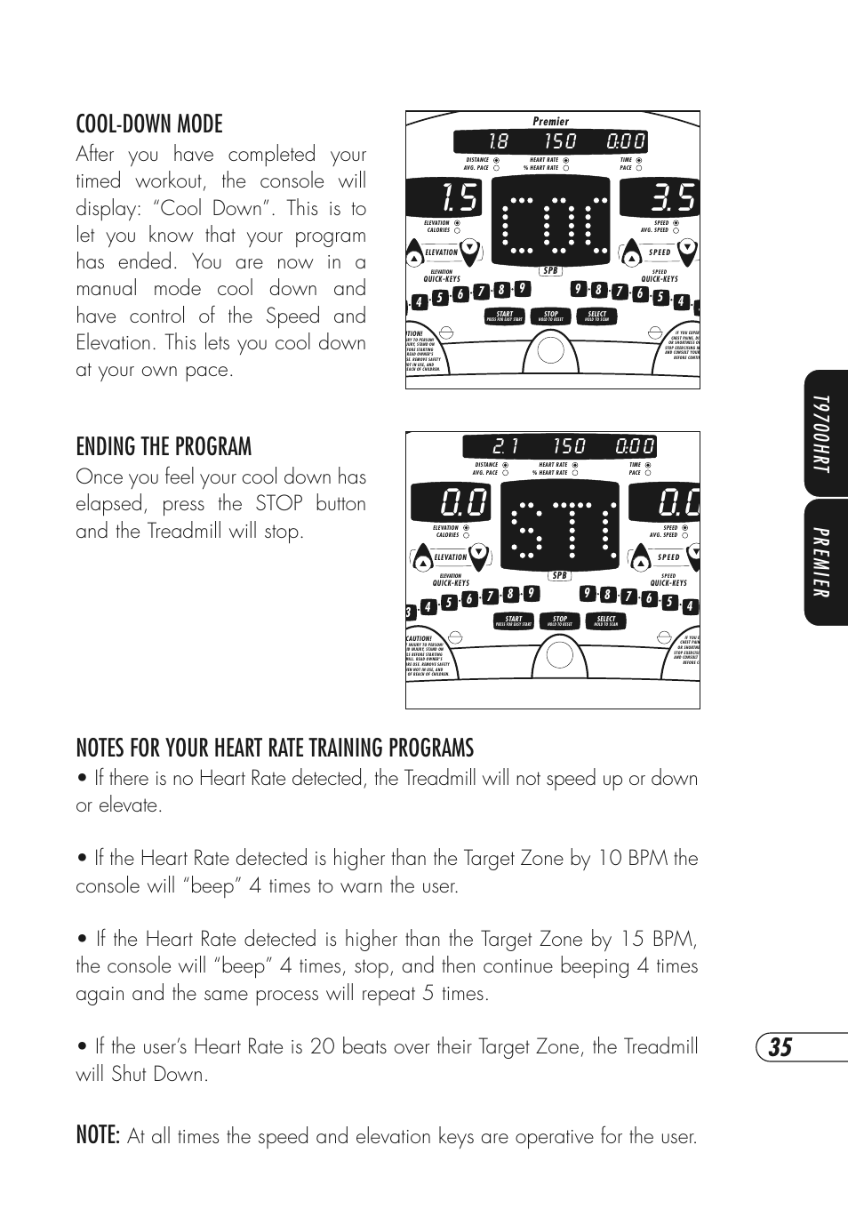 Ending the program, Cool-down mode, T9700hr t premier | Vision Fitness T9700 Series User Manual | Page 39 / 80