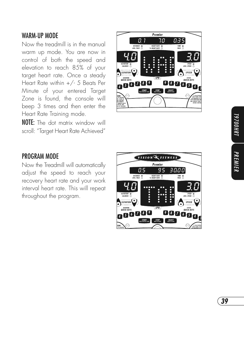 Warm-up mode, Program mode, T9700hr t premier | Vision Fitness T9700 Series User Manual | Page 43 / 80