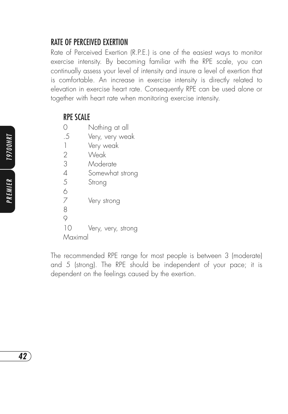 Rate of perceived exertion, Rpe scale | Vision Fitness T9700 Series User Manual | Page 46 / 80