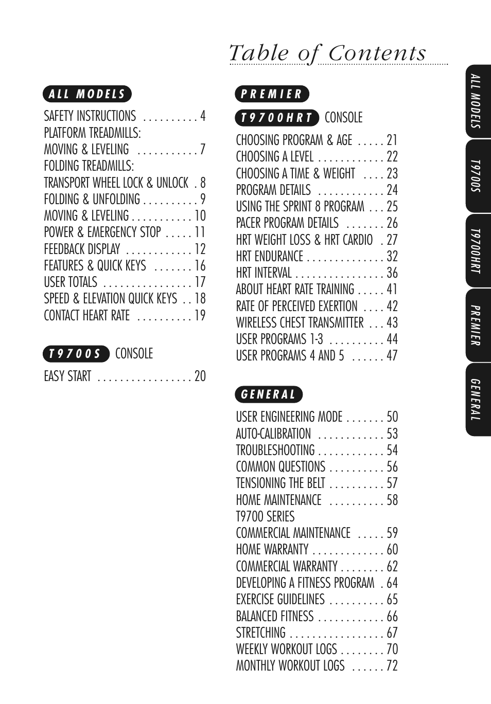 Vision Fitness T9700 Series User Manual | Page 5 / 80