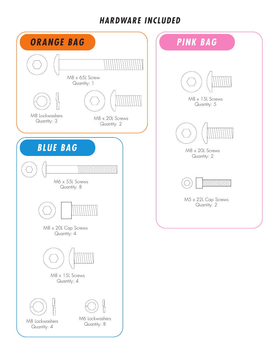 Orange bag blue bag pink bag, Hardware included | Vision Fitness R2100 User Manual | Page 4 / 7