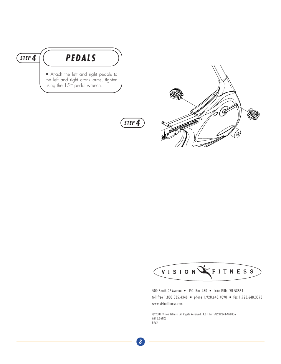 Pedals | Vision Fitness R2100 User Manual | Page 7 / 7