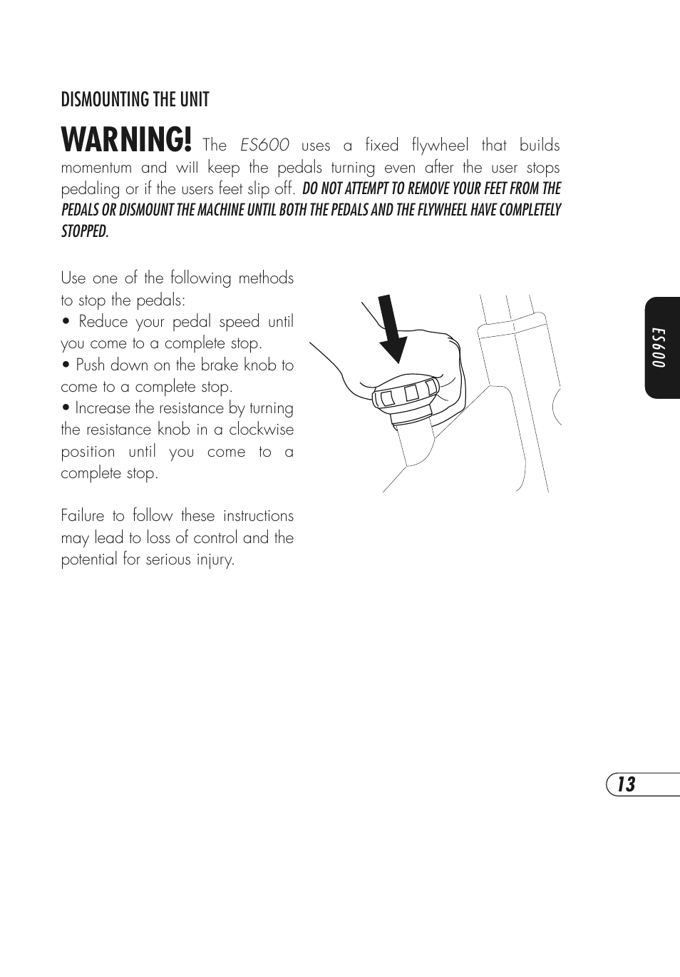 Warning | Vision Fitness ES600 User Manual | Page 17 / 36