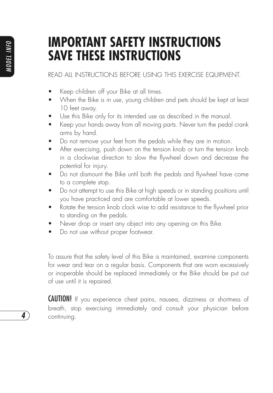 Caution | Vision Fitness ES600 User Manual | Page 8 / 36