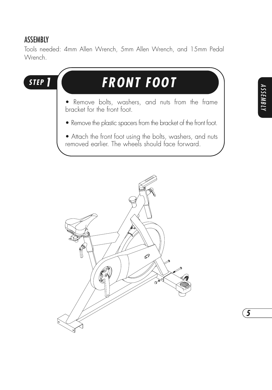 Front foot | Vision Fitness ES600 User Manual | Page 9 / 36