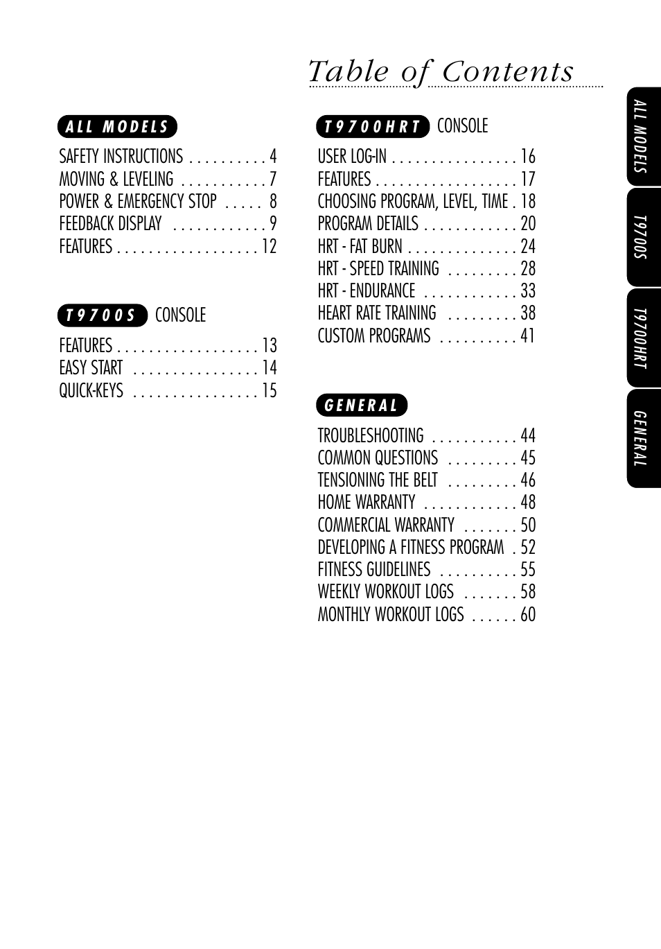 Vision Fitness T9700S User Manual | Page 5 / 68