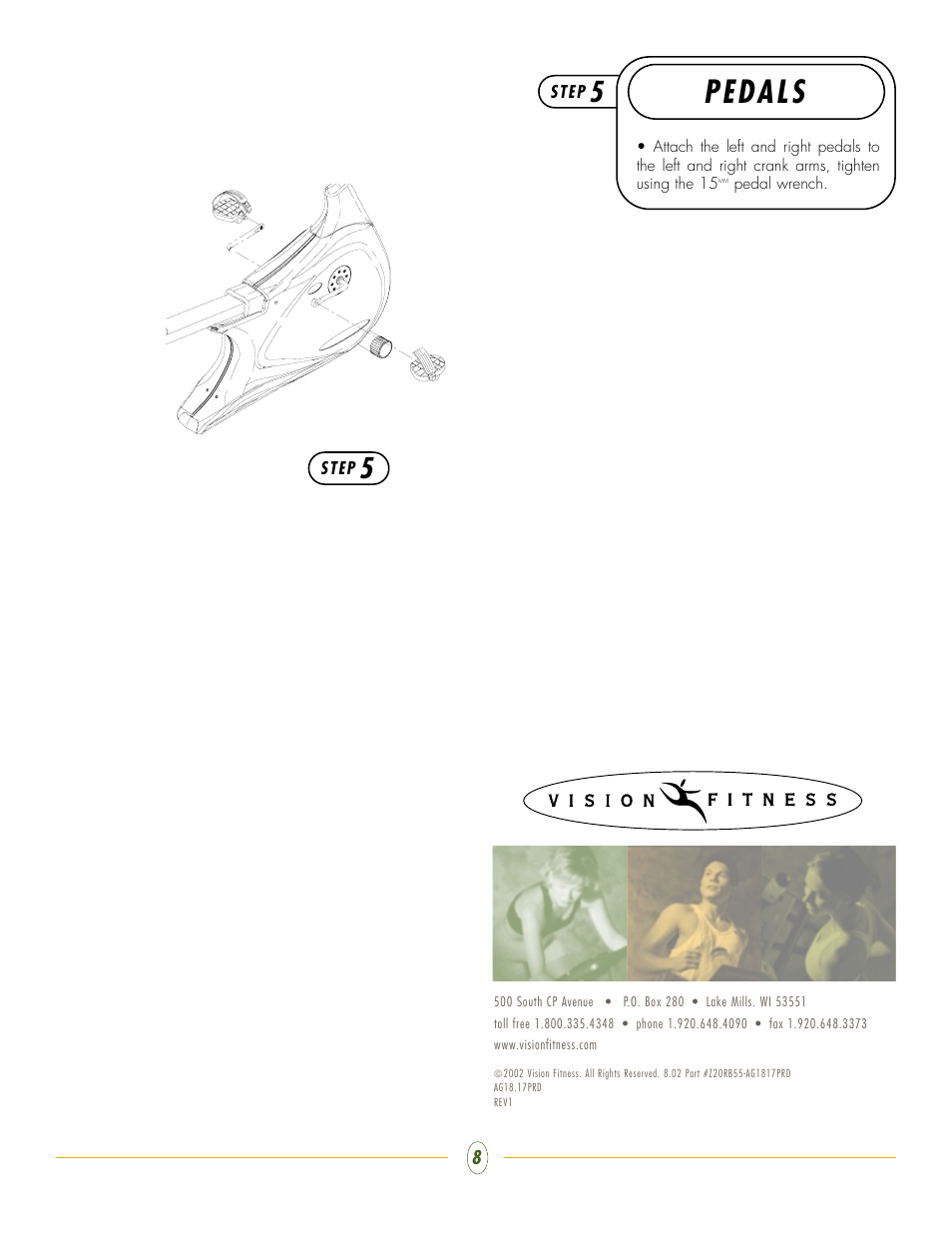 Pedals | Vision Fitness R2000 User Manual | Page 8 / 8