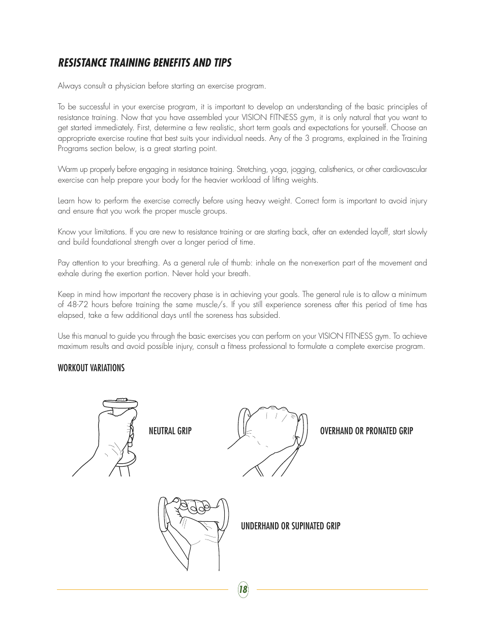 Resistance training benefits and tips | Vision Fitness ST730 User Manual | Page 18 / 28