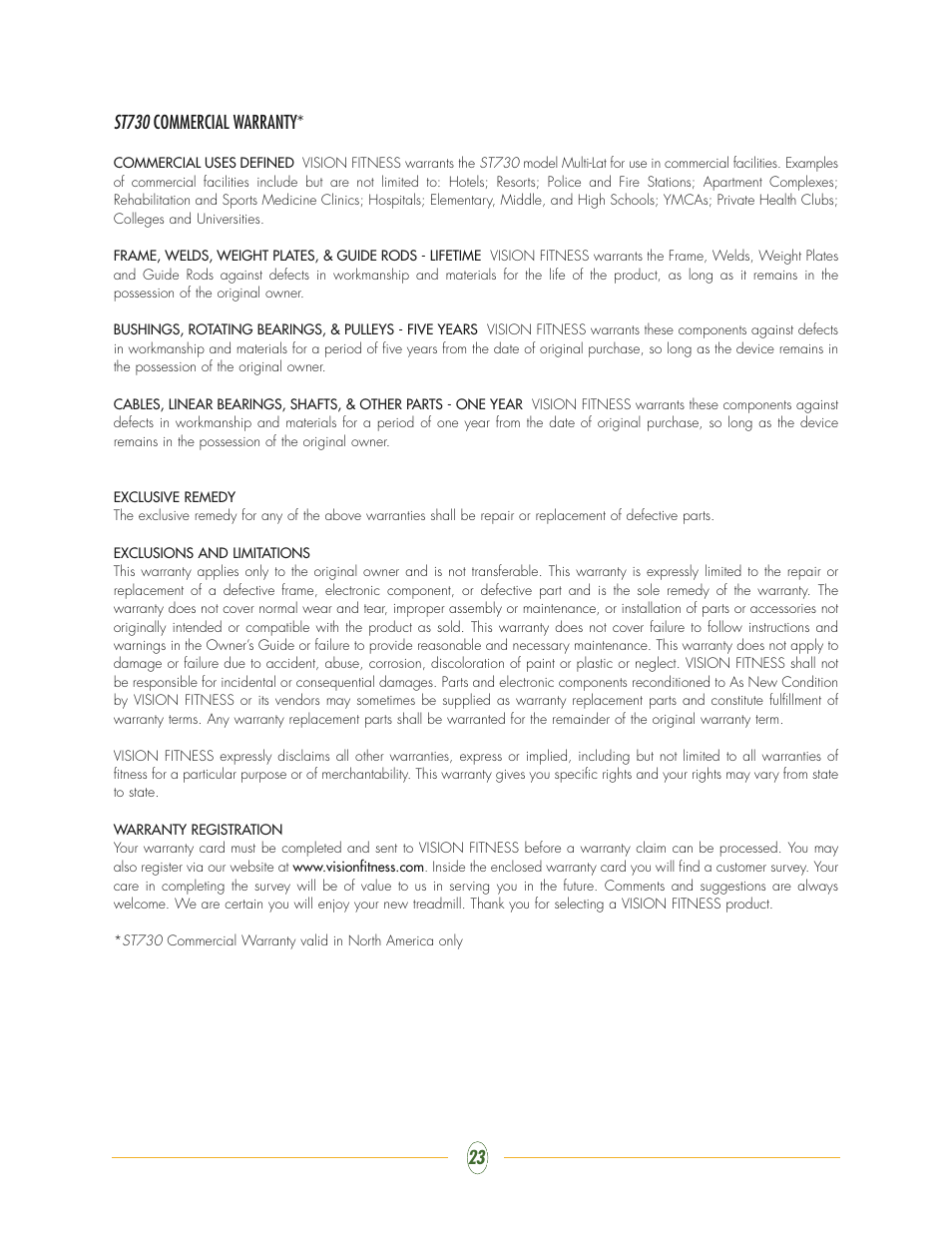 Vision Fitness ST730 User Manual | Page 23 / 28