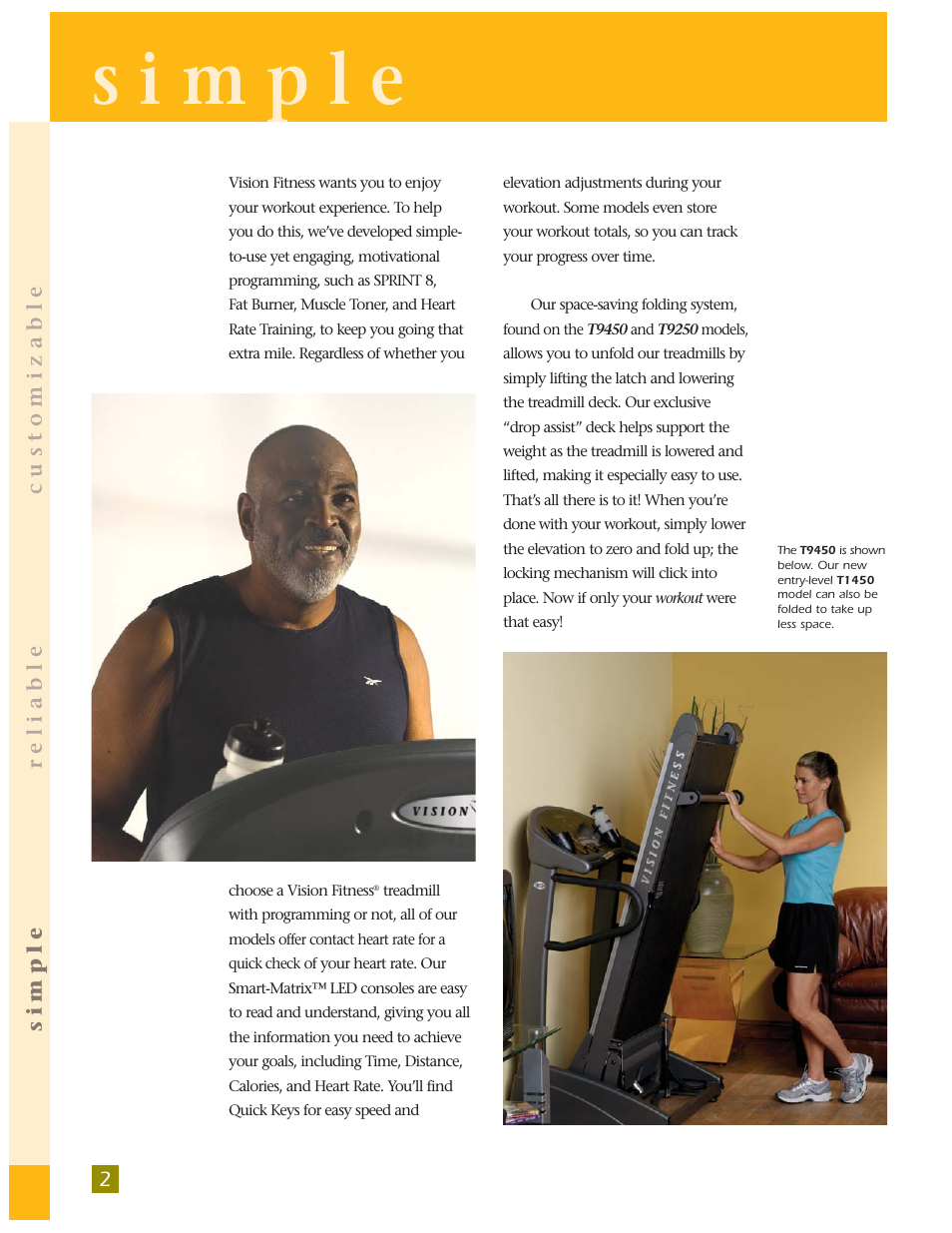 Simple reliable customizable | Vision Fitness T9250 User Manual | Page 4 / 16