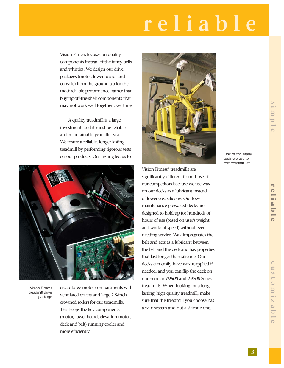 3reliable simple, Customizable | Vision Fitness T9250 User Manual | Page 5 / 16