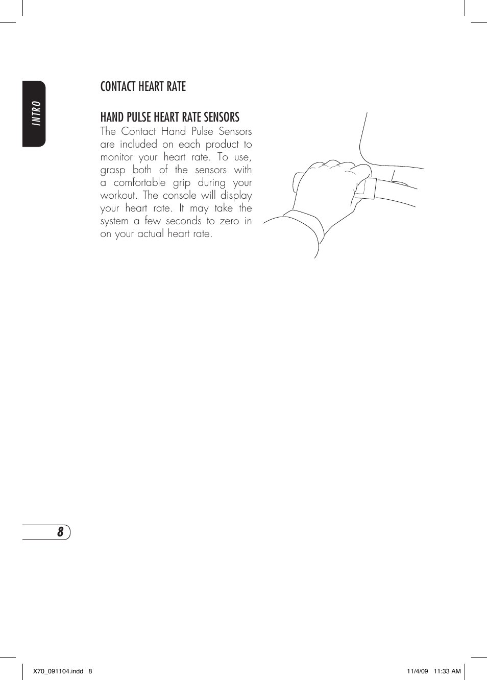 Contact heart rate hand pulse heart rate sensors | Vision Fitness X70 User Manual | Page 12 / 42