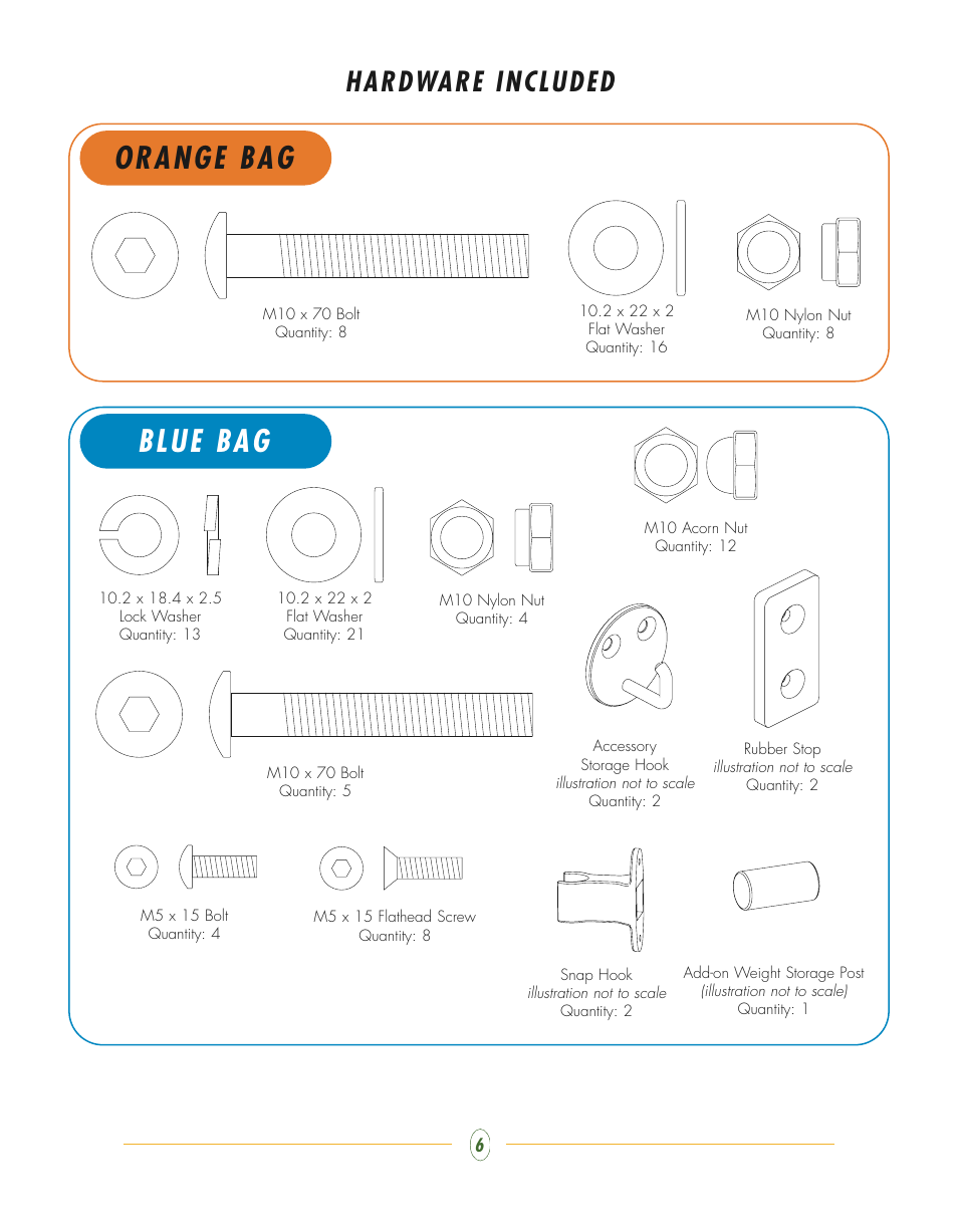 Orange bag, Blue bag, Hardware included | Vision Fitness ST700 User Manual | Page 6 / 40