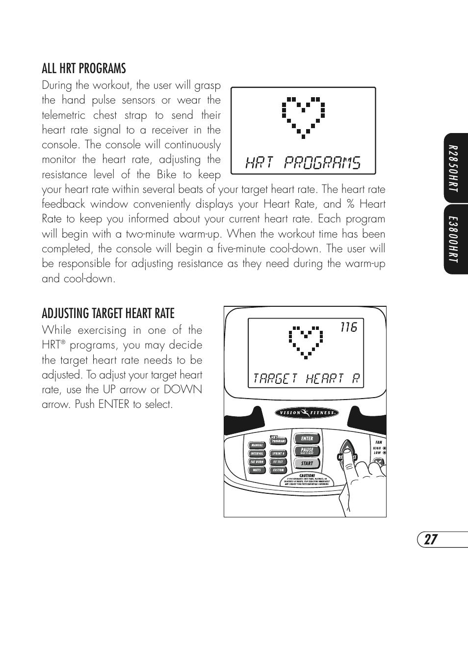 All hrt programs, Adjusting target heart rate | Vision Fitness E3800HRT User Manual | Page 31 / 44