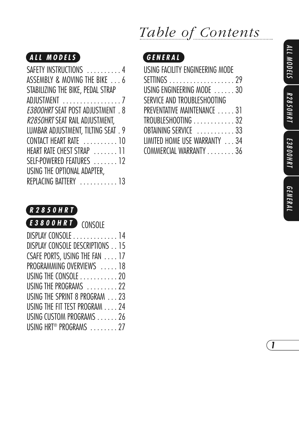 Vision Fitness E3800HRT User Manual | Page 5 / 44