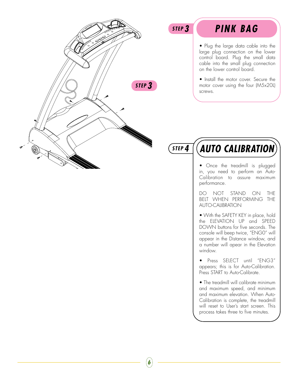 Pink bag, Auto calibration | Vision Fitness T9000 User Manual | Page 6 / 7