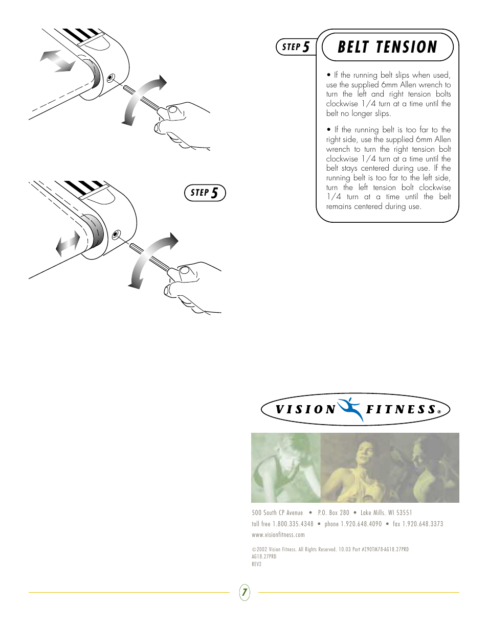 Belt tension | Vision Fitness T9000 User Manual | Page 7 / 7