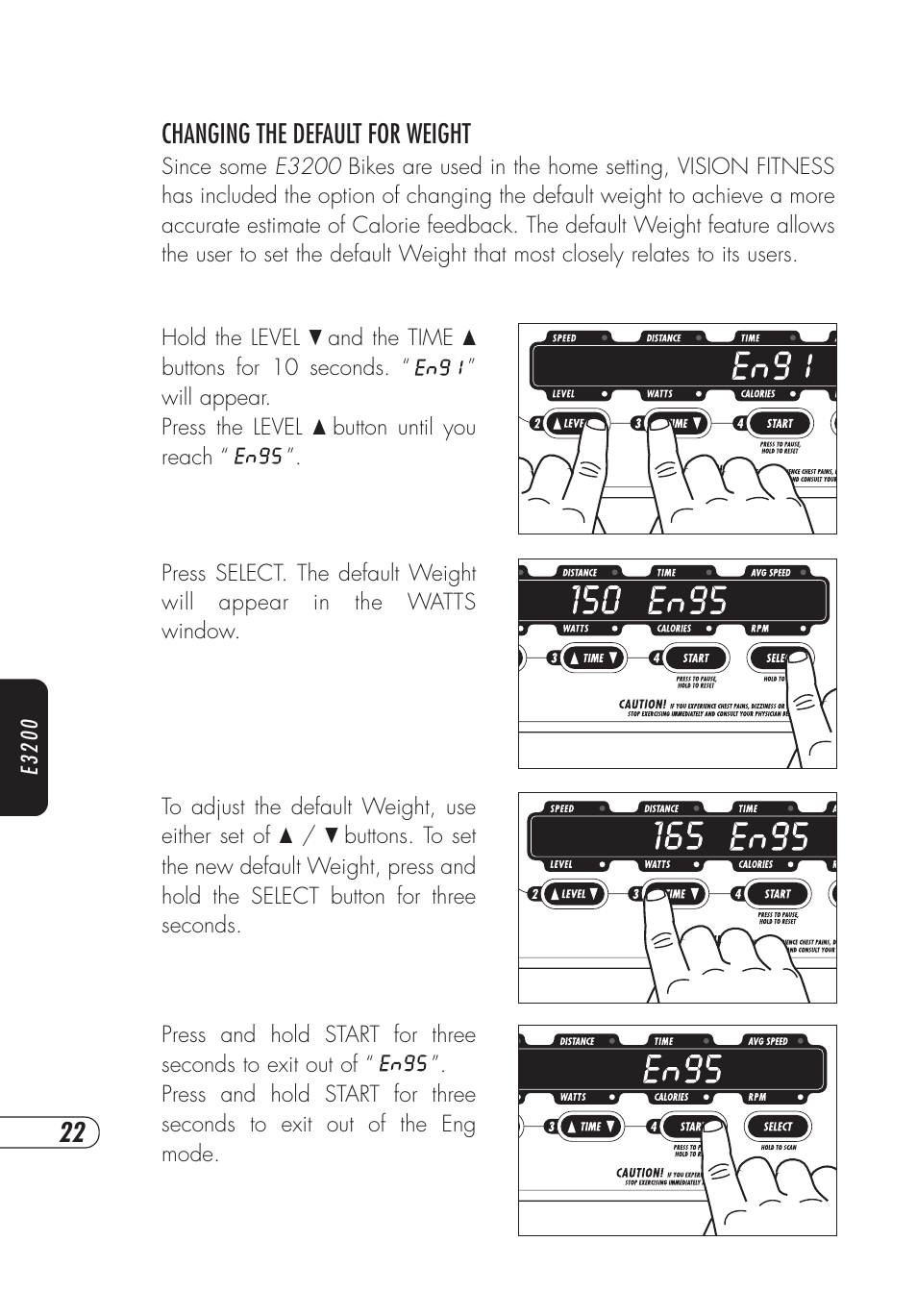 22 changing the default for weight | Vision Fitness E4000 User Manual | Page 26 / 60