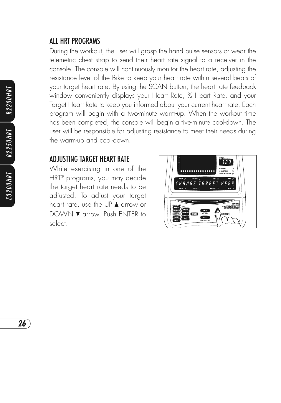 All hrt programs, Adjusting target heart rate | Vision Fitness R2250HRT User Manual | Page 30 / 64