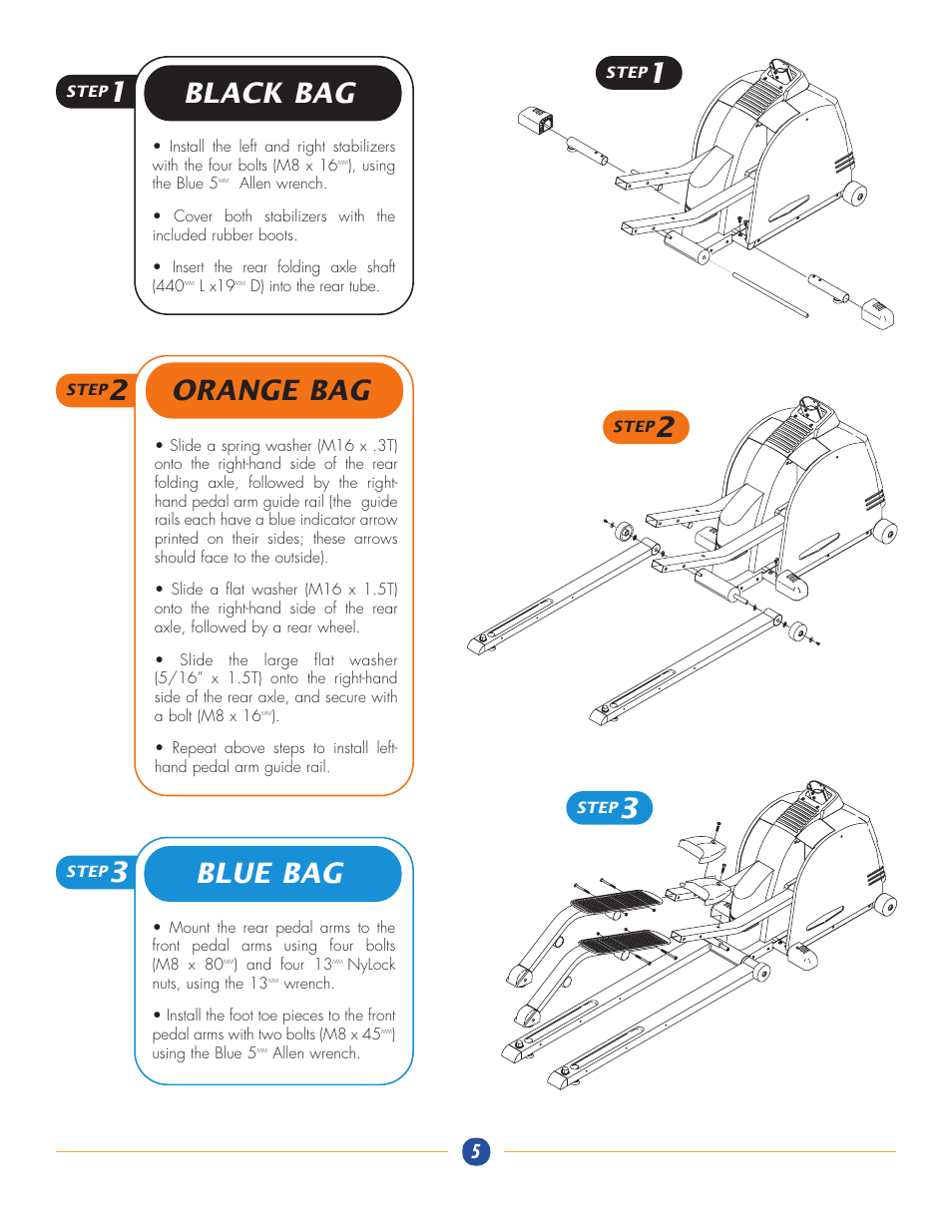 Black bag 1, Orange bag 2, Blue bag | Vision Fitness X6200HRC/DA User Manual | Page 5 / 7