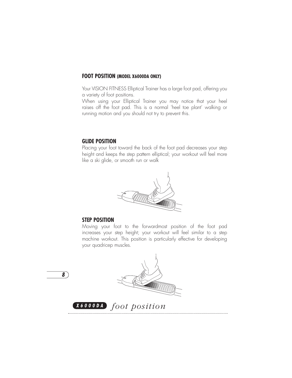 Foot position | Vision Fitness X6000DA User Manual | Page 12 / 60