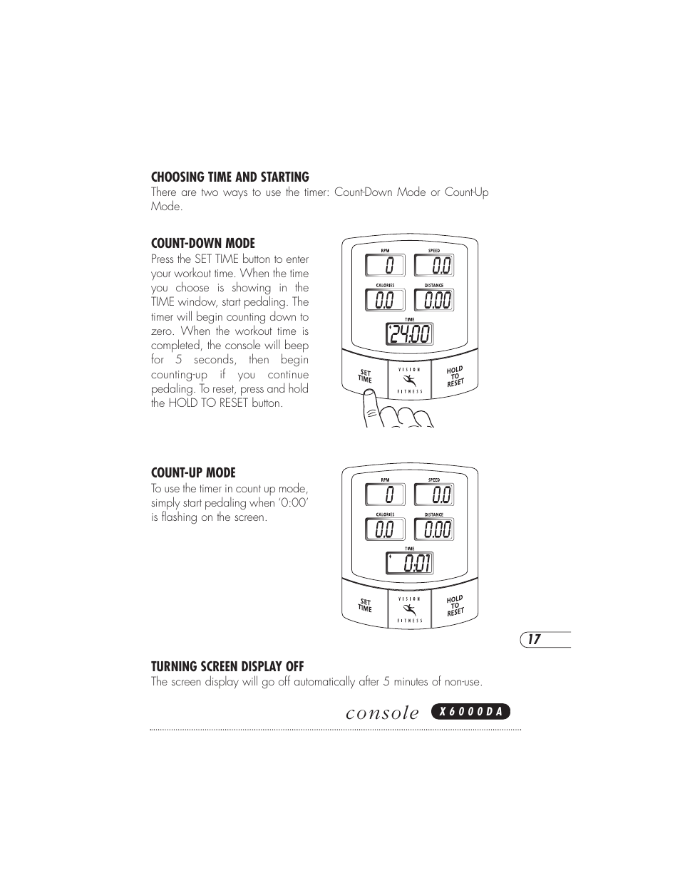 Console | Vision Fitness X6000DA User Manual | Page 21 / 60
