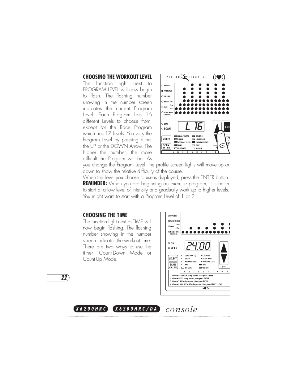 Console | Vision Fitness X6000DA User Manual | Page 26 / 60