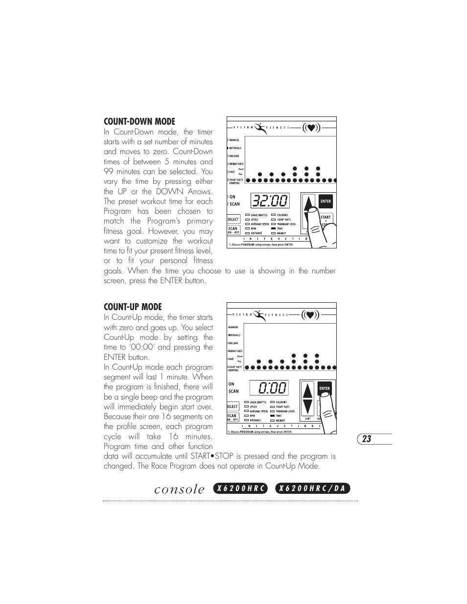 Console | Vision Fitness X6000DA User Manual | Page 27 / 60