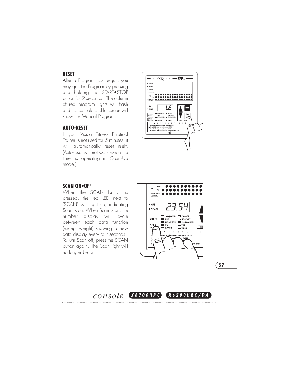 Console | Vision Fitness X6000DA User Manual | Page 31 / 60