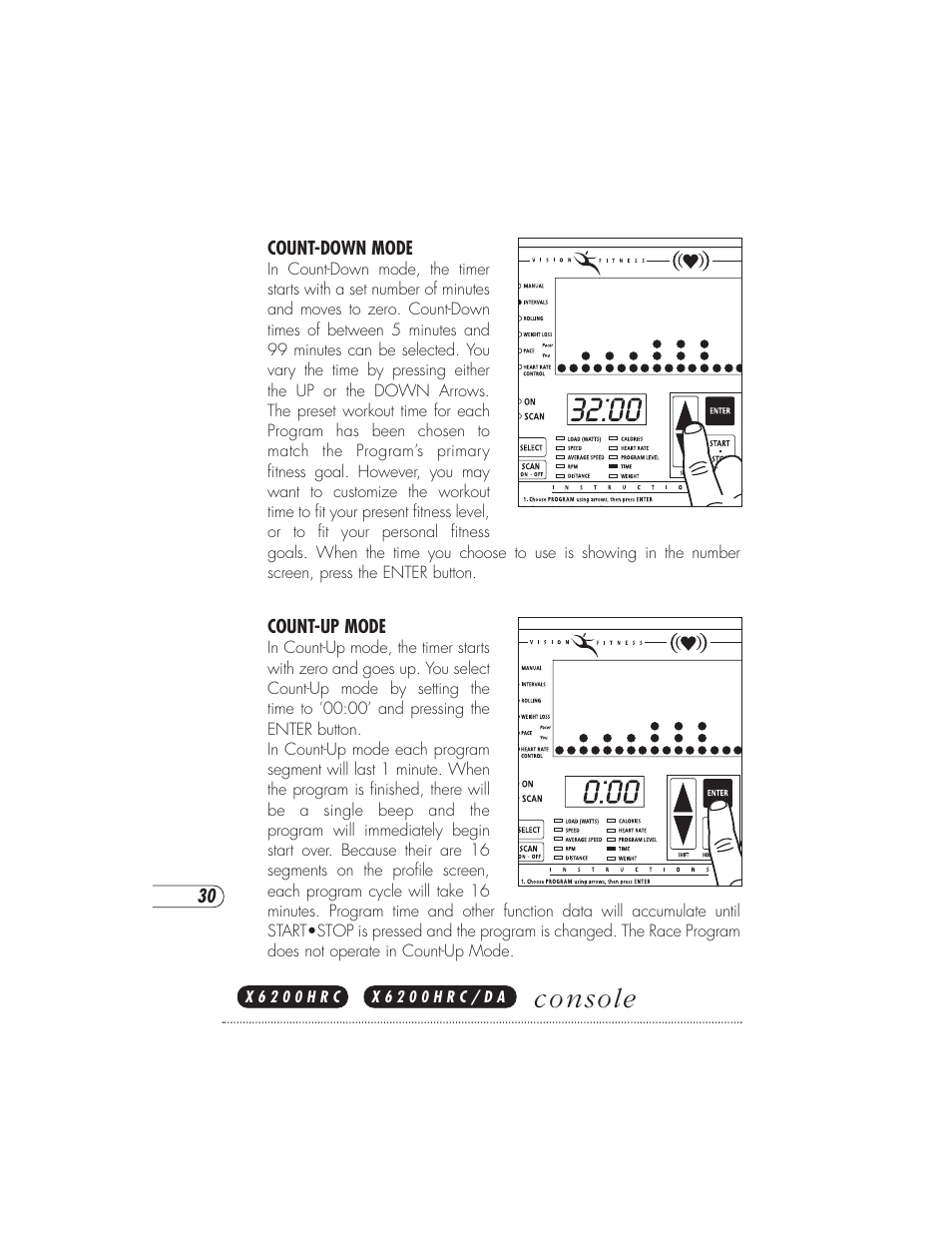 Console | Vision Fitness X6000DA User Manual | Page 34 / 60