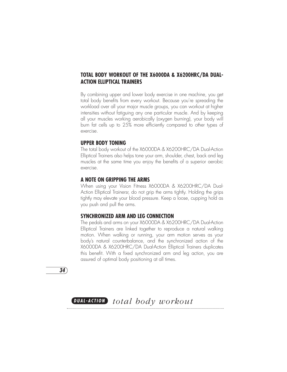 Total body workout | Vision Fitness X6000DA User Manual | Page 38 / 60