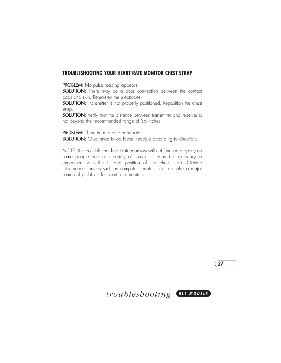 Tr oubleshooting | Vision Fitness X6000DA User Manual | Page 41 / 60