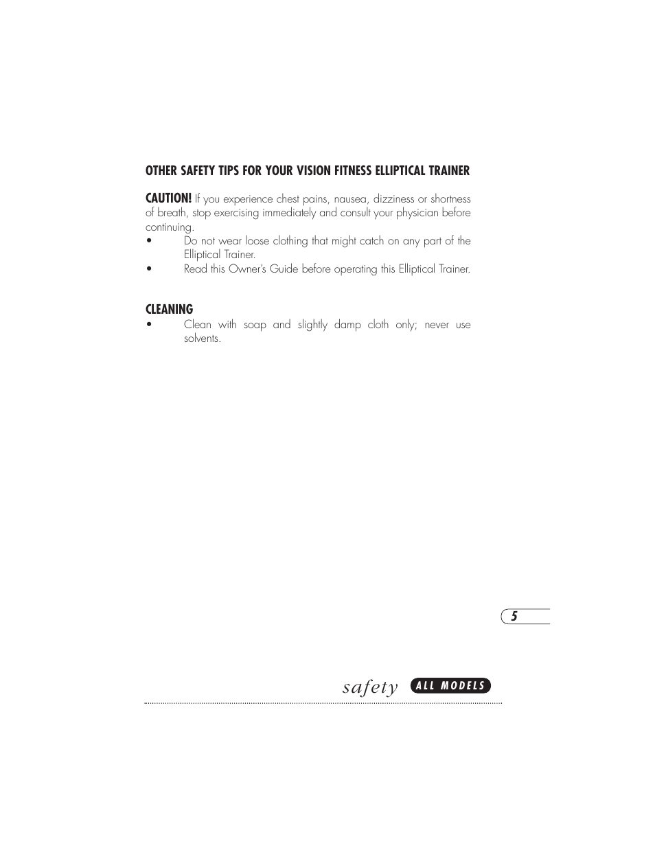 Safety | Vision Fitness X6000DA User Manual | Page 9 / 60