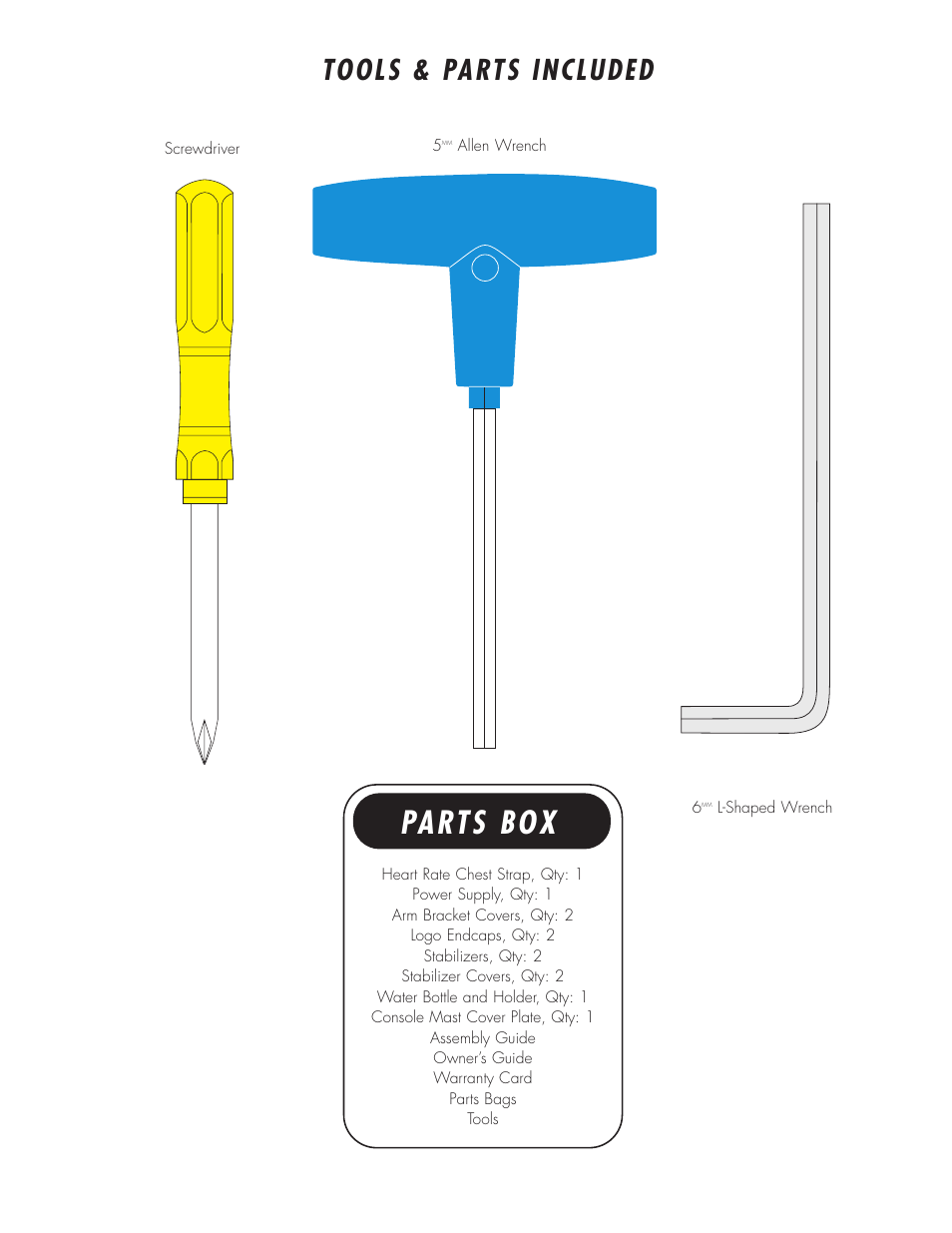 Parts box, Tools & parts included | Vision Fitness X6600HRT/DA User Manual | Page 3 / 8